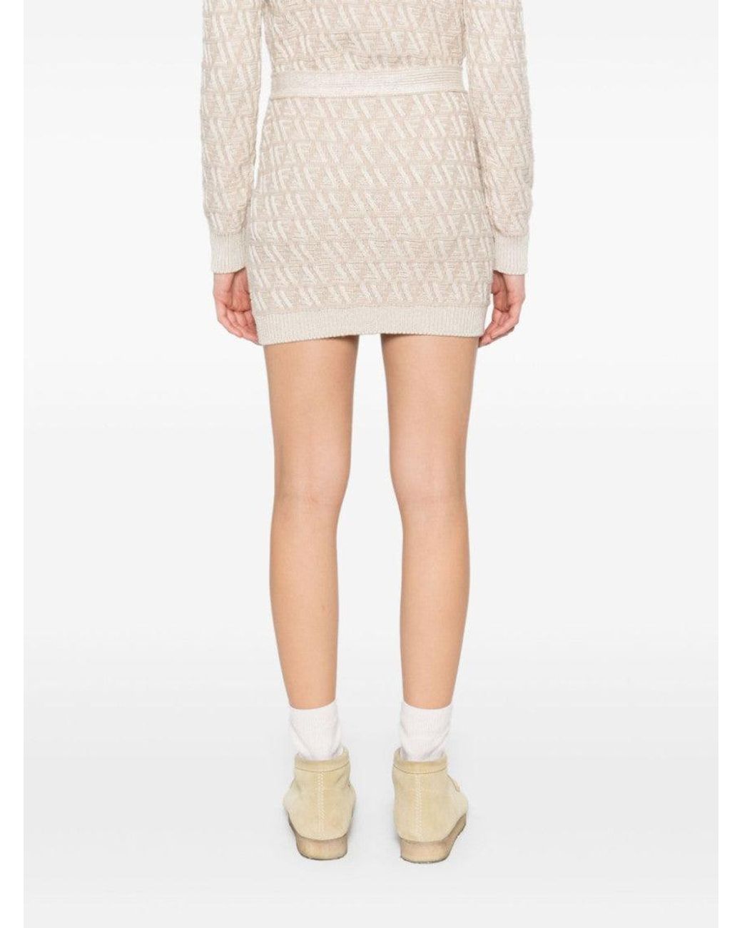 Fendi Natural Ff Cashmere And Wool Mini Skirt