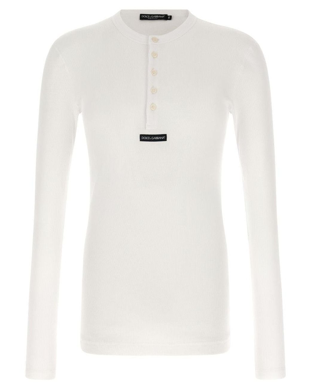 Dolce & Gabbana White Slim Henley T-Shirt for men