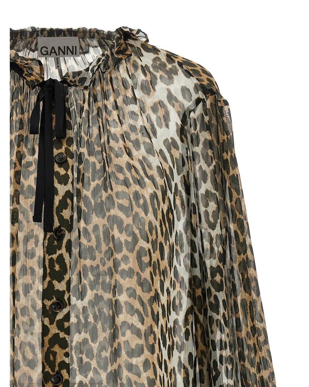 Ganni Multicolor Print Chiffon Tie String Shirt