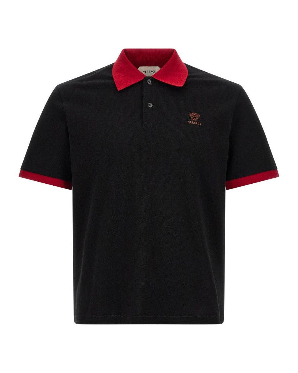 Versace Black Cotton Polo Shirt for men