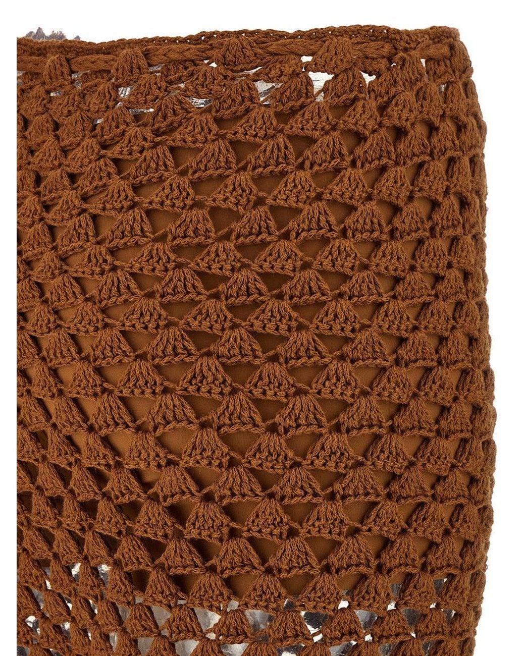 Ermanno Scervino Brown Fan-Stitch Crochet Pants With Flared Leg Design
