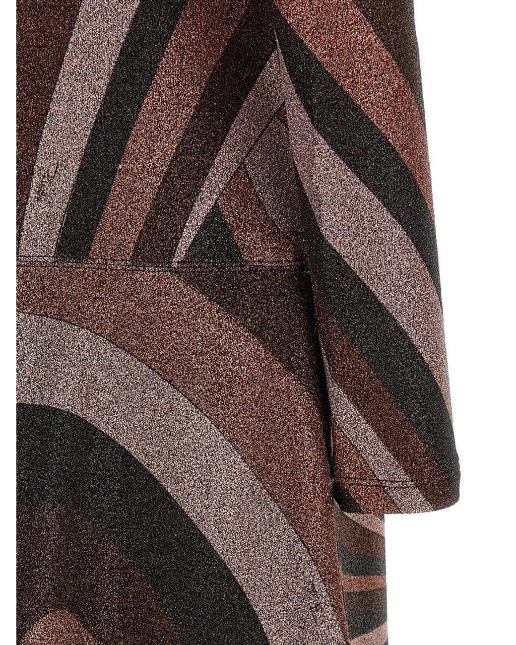 Emilio Pucci Brown Multicolour Round Neck Midi Dress