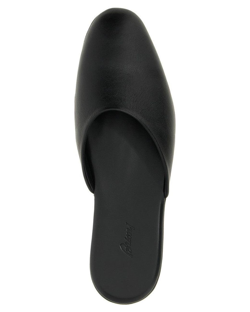Brioni Black Leather Sabots