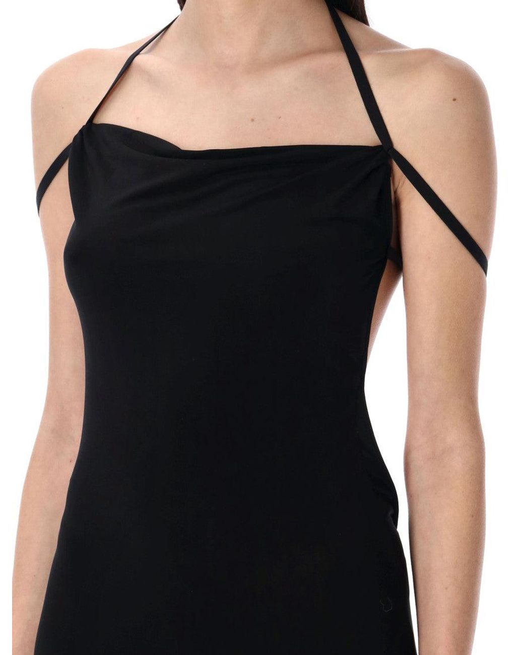 MARINE SERRE Black Draped Jersey Long Dress