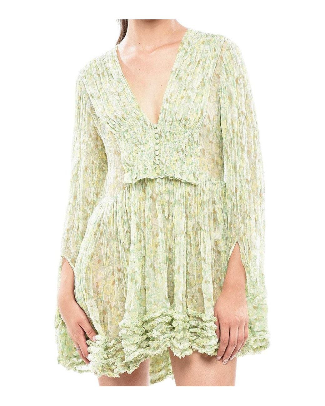 Stella McCartney Green Floral V Neck Mini Dress