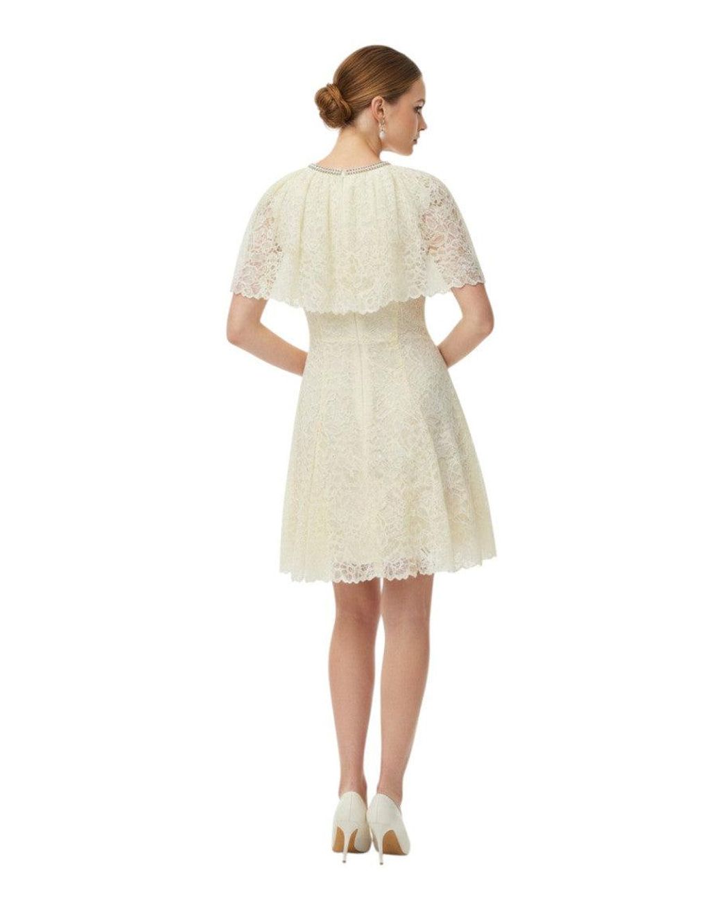 Self-Portrait White Lace Round Neck Mini Dress