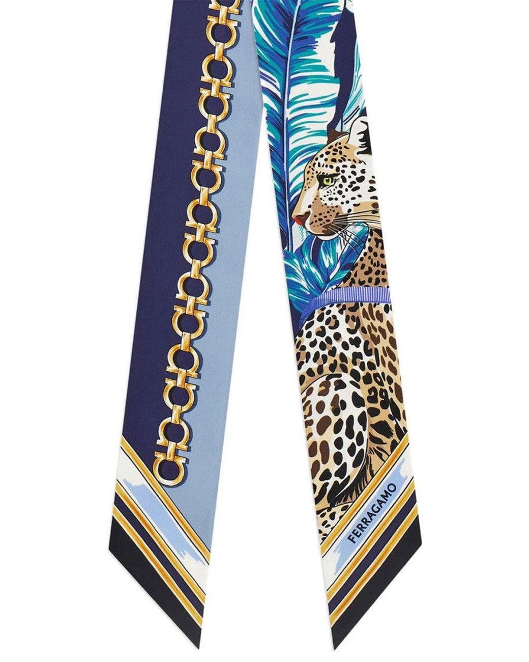 Ferragamo Blue Printed Bandana Scarf