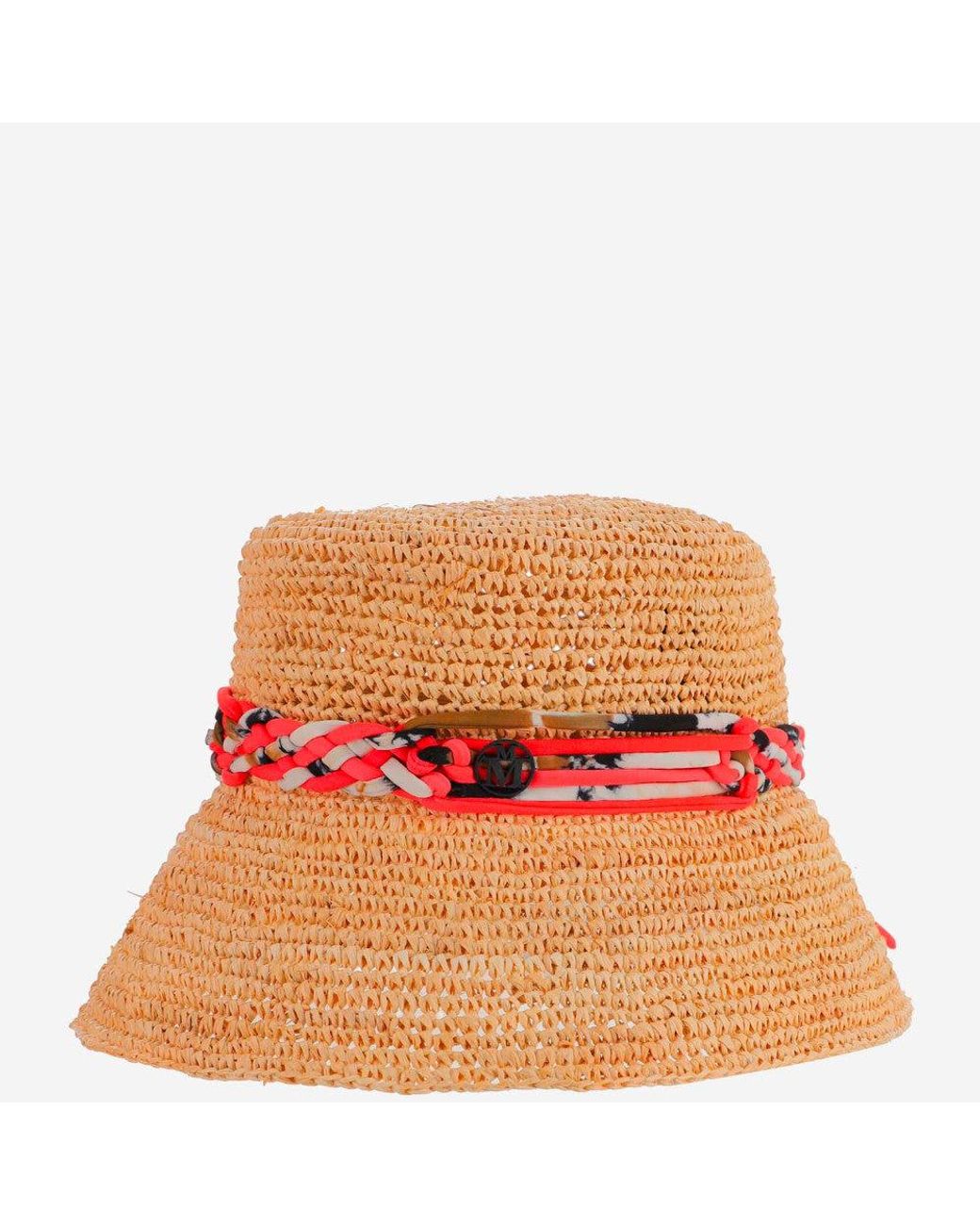 Maison Michel Orange Axel Raffia Bucket Hat