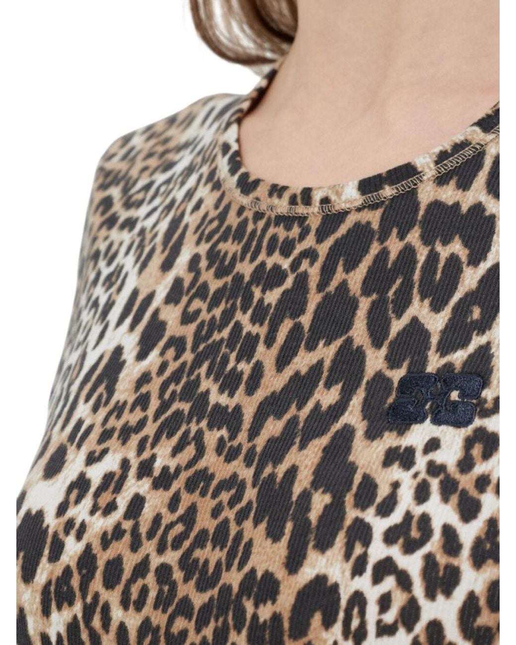Ganni White Animal Print Crew Neck T-Shirt