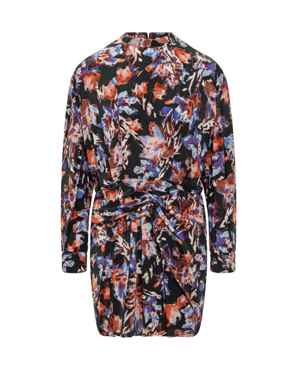 IRO Blue Multicolour Floral Mock Collar Midi Dress
