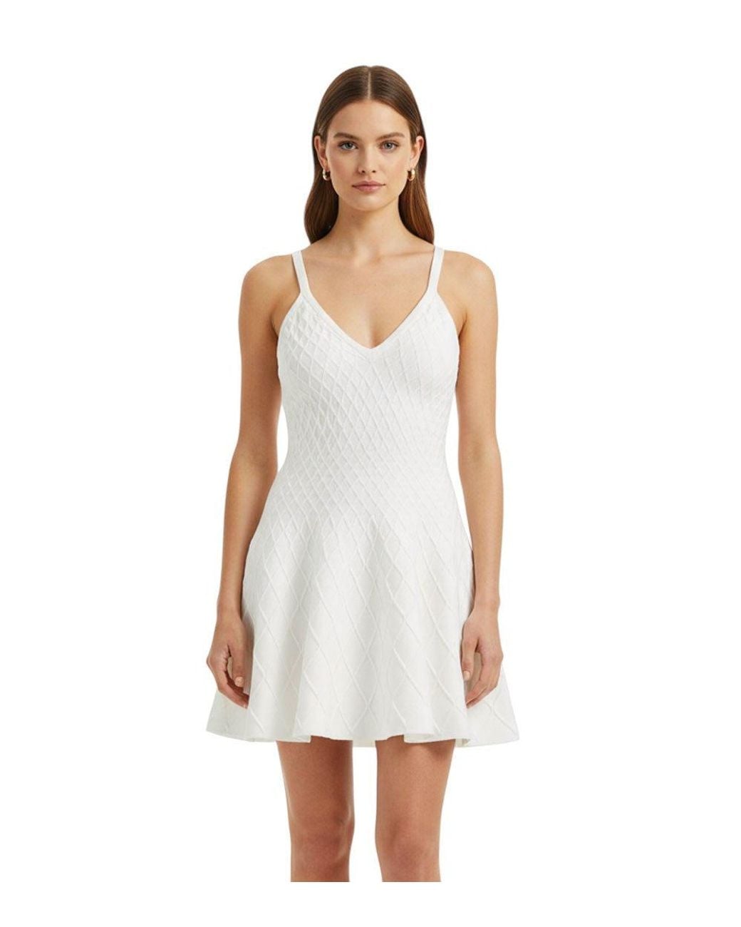 Balmain White Textured V Neck Mini Dress