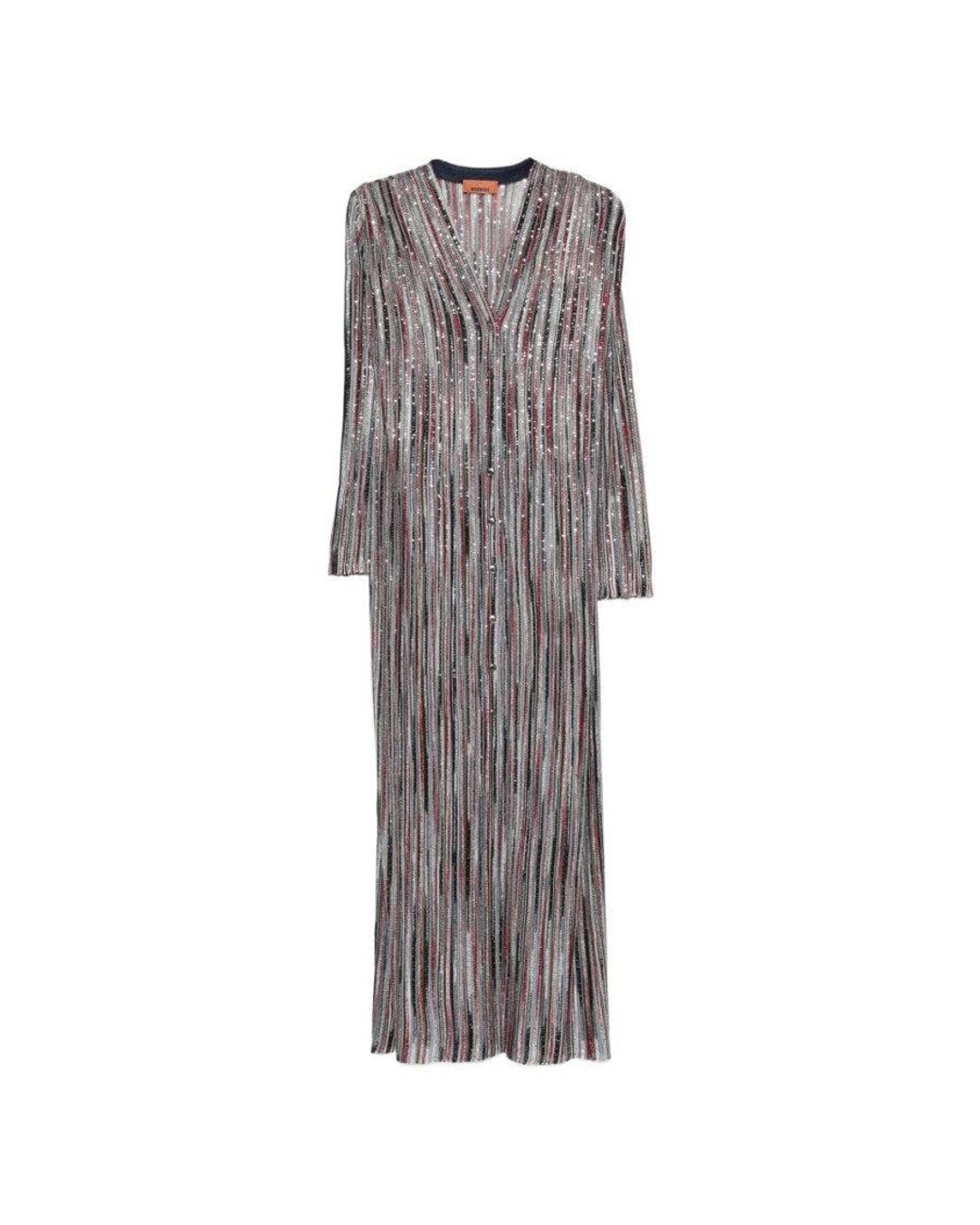 Missoni Gray Stripes V Neck Maxi Dress