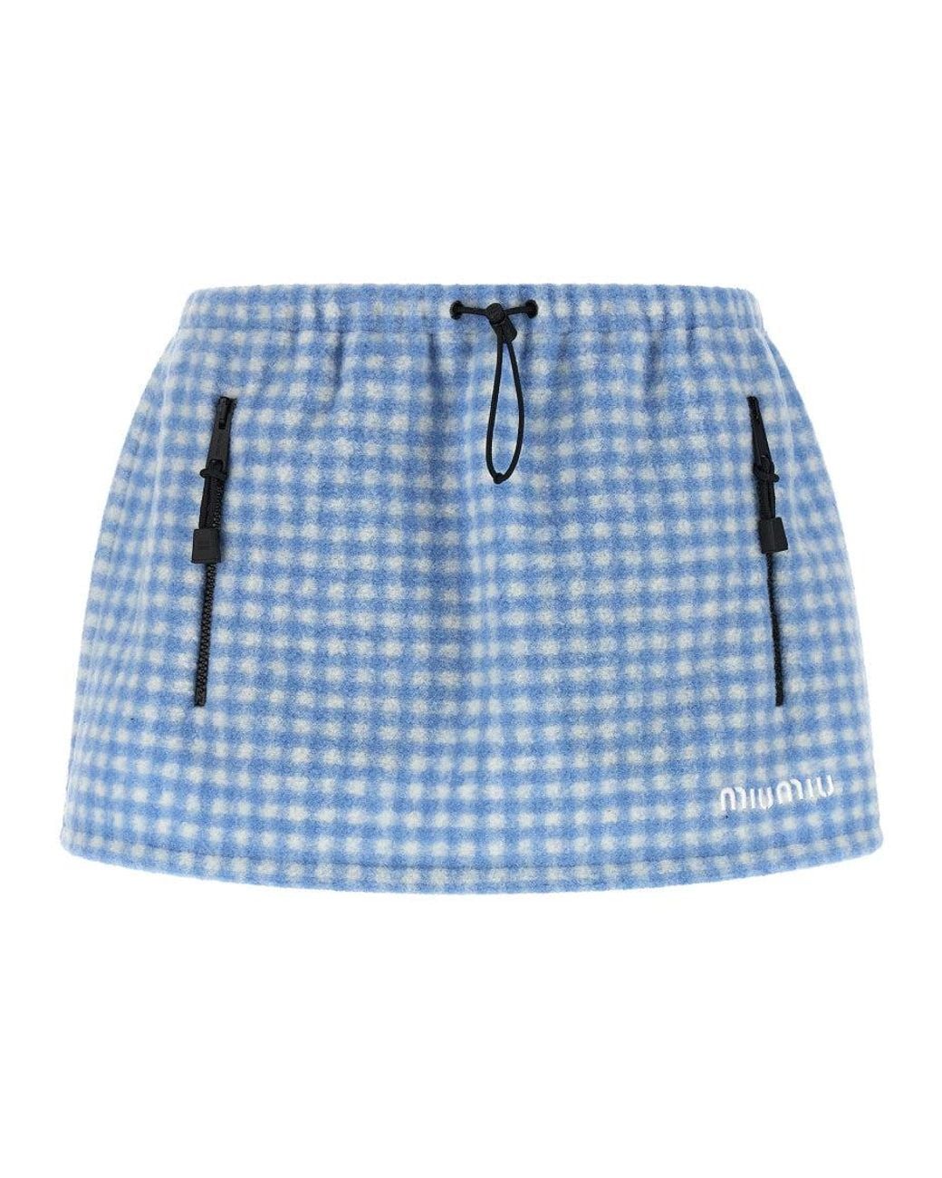Miu Miu Blue Checks Mini Skirt