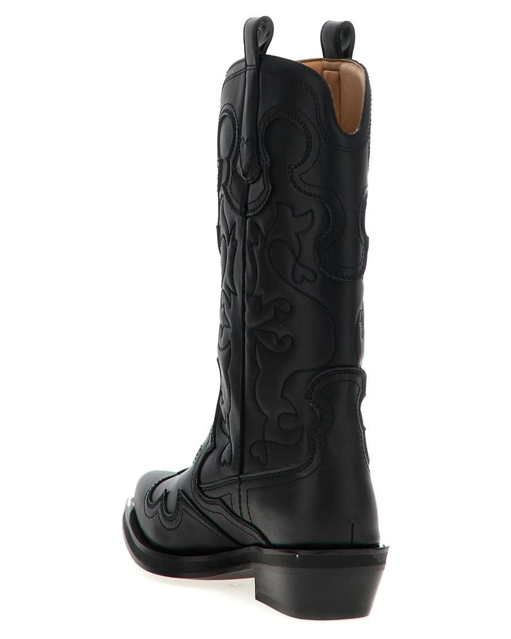 Ganni Black Embroidered Western Boots