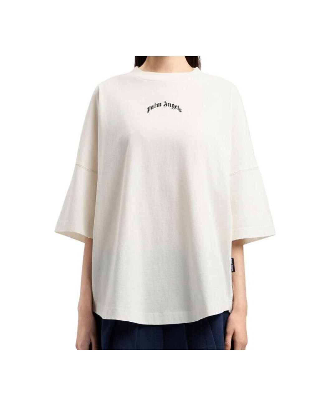 Palm Angels White Logo Crew Neck T-Shirt
