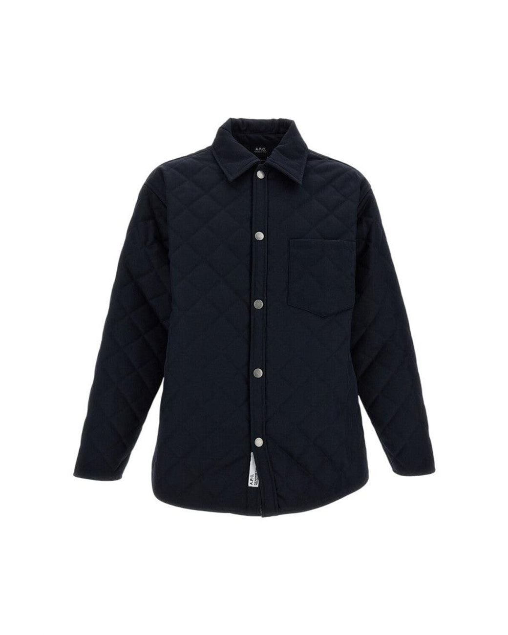 A.P.C. Blue Quilted Wool Blend Blouson Jacket With Classic Detailing for men