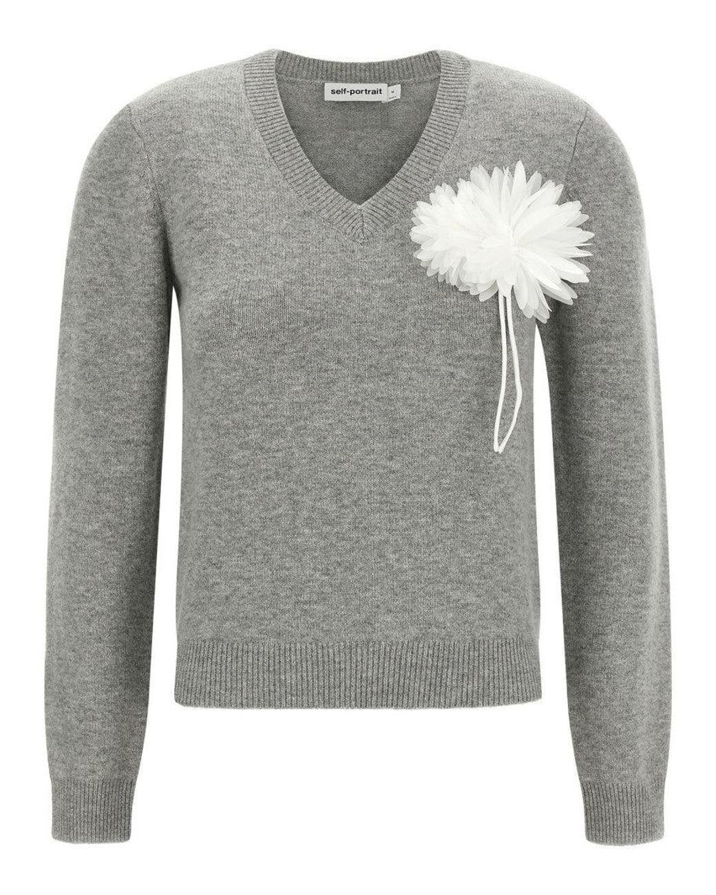 Self-Portrait Gray Self Portrait Fiore Pin Sweater