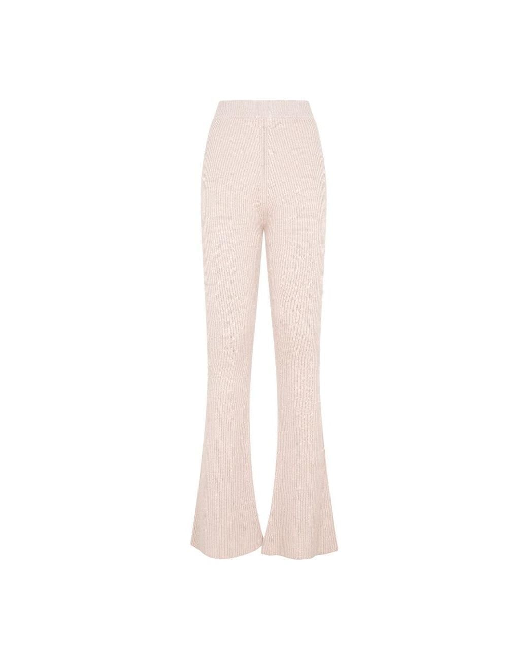 Peserico Pink Flare Knit Rib Nude Fleece Wool Pant