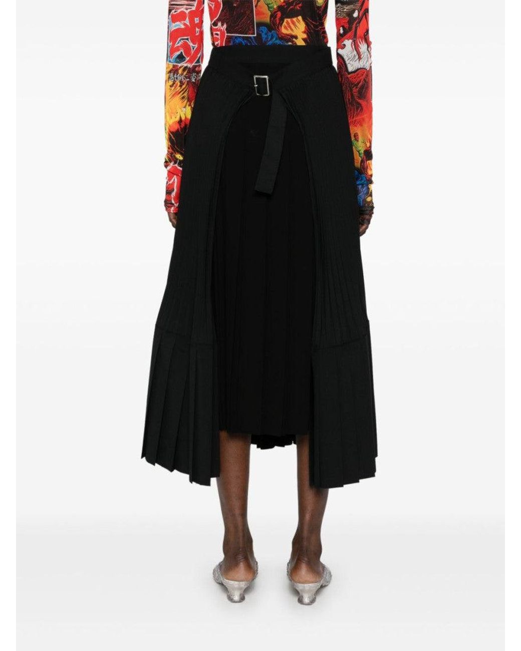 Junya Watanabe Black Pleated Midi Skirt