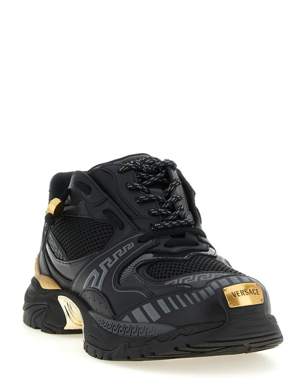 Versace Black Mesh And Leather Sneakers for men