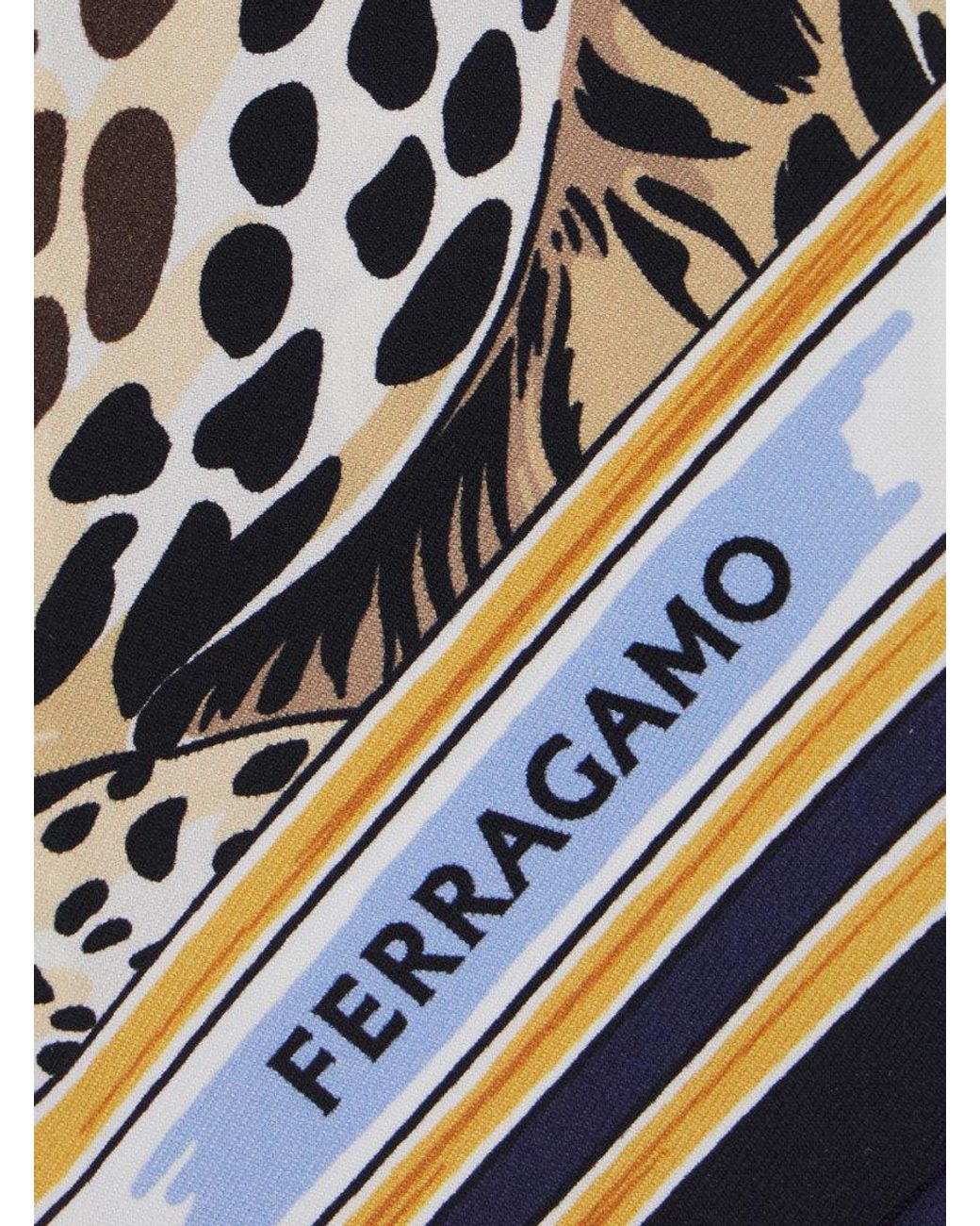 Ferragamo Blue Felini-Print Silk Mini Bandeau