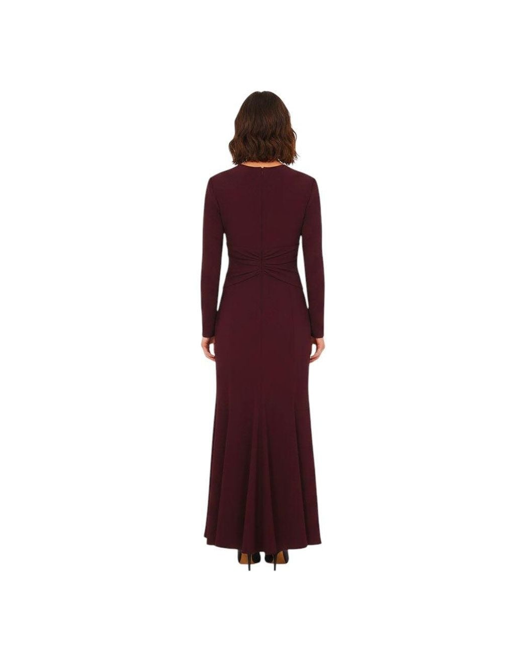 Alberta Ferretti Red Burgundy Crew Neck Midi Dress