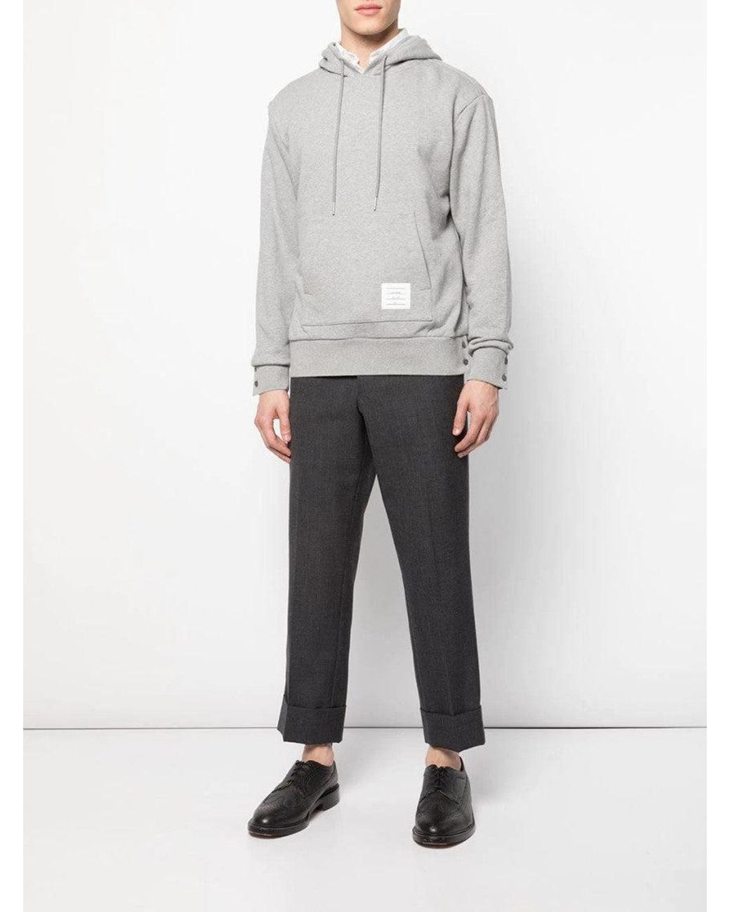 Thom Browne Gray Light Stripe Detail Hoodie for men