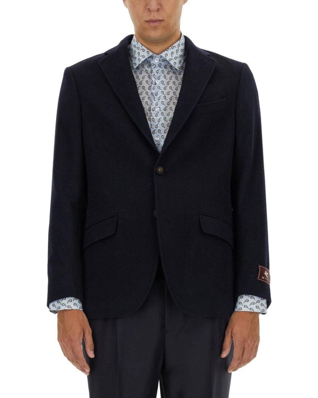 Etro Blue Notched Lapel Blazer for men