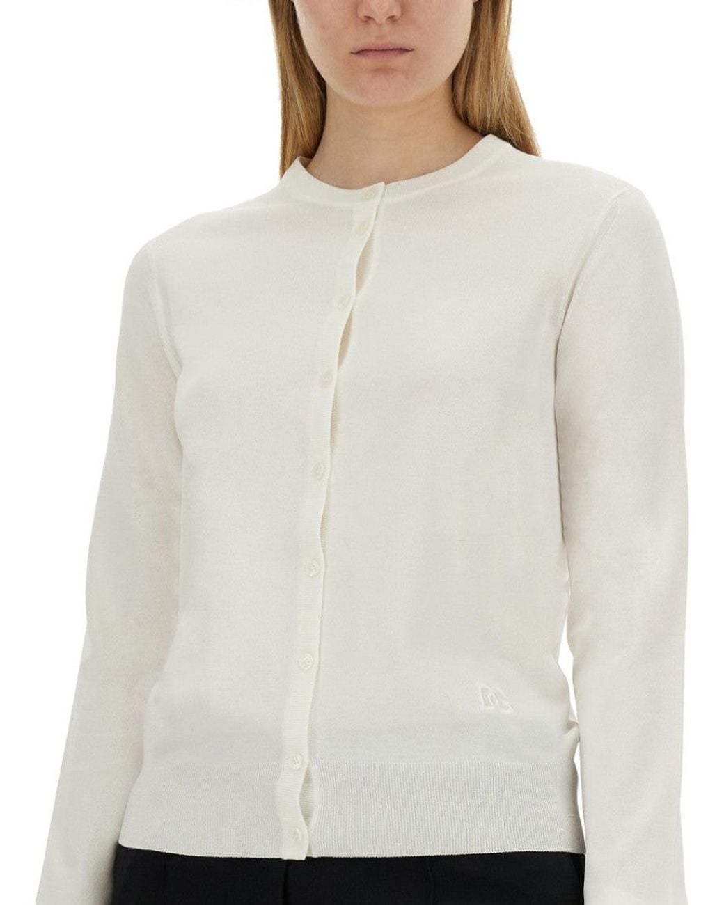 Dolce & Gabbana White Solid Round Neck Sweater