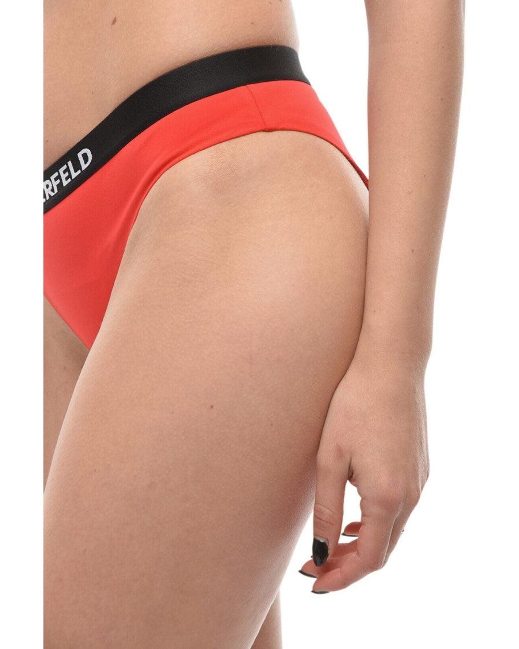 Karl Lagerfeld Red Logo Bikini Bottom Swimwear