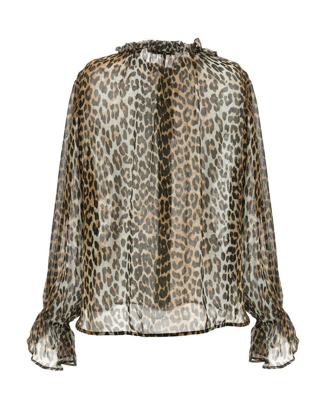 Ganni Multicolor Print Chiffon Tie String Shirt