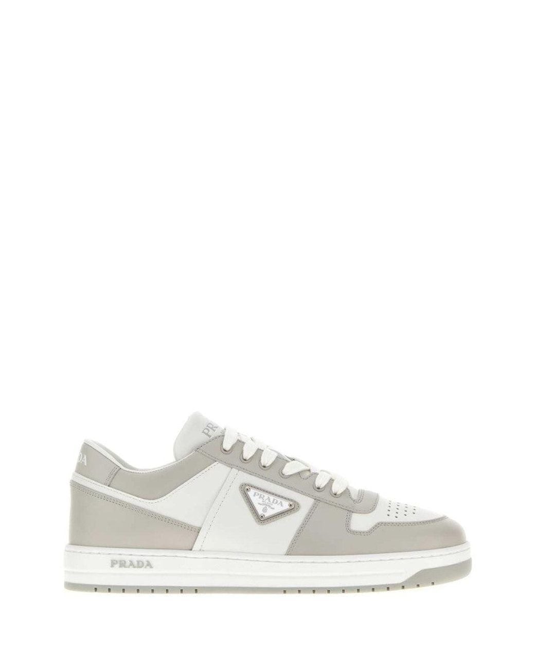 Prada White Two-Tone Logo Sneakers for men