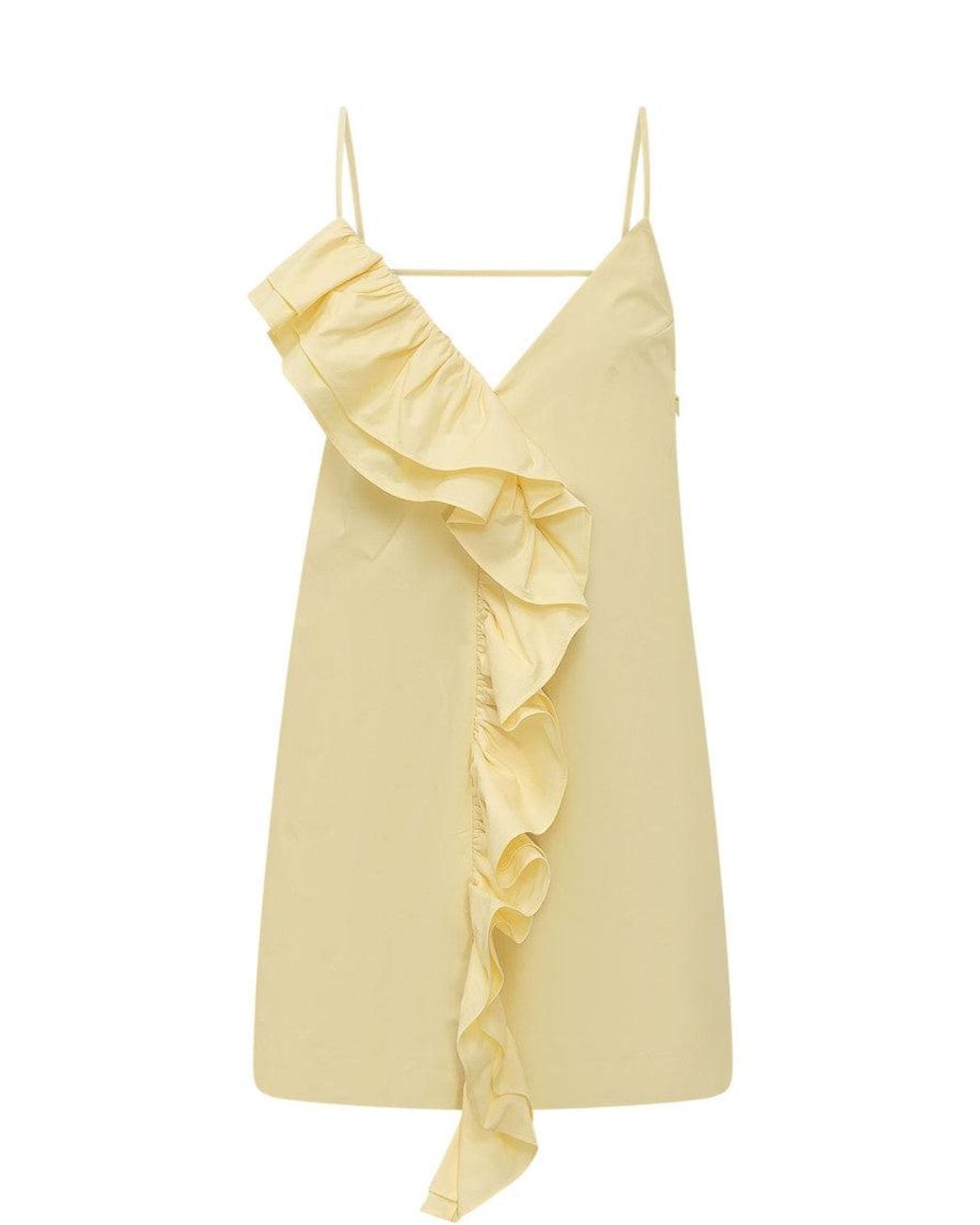 MSGM Yellow Solid V Neck Knee Length Dress