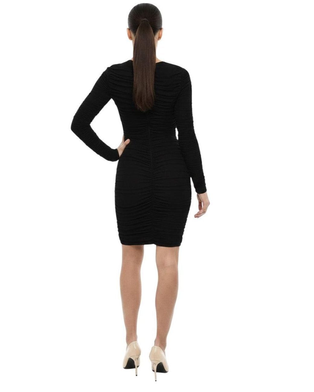 DSquared² Black Pleated Round Neck Dress