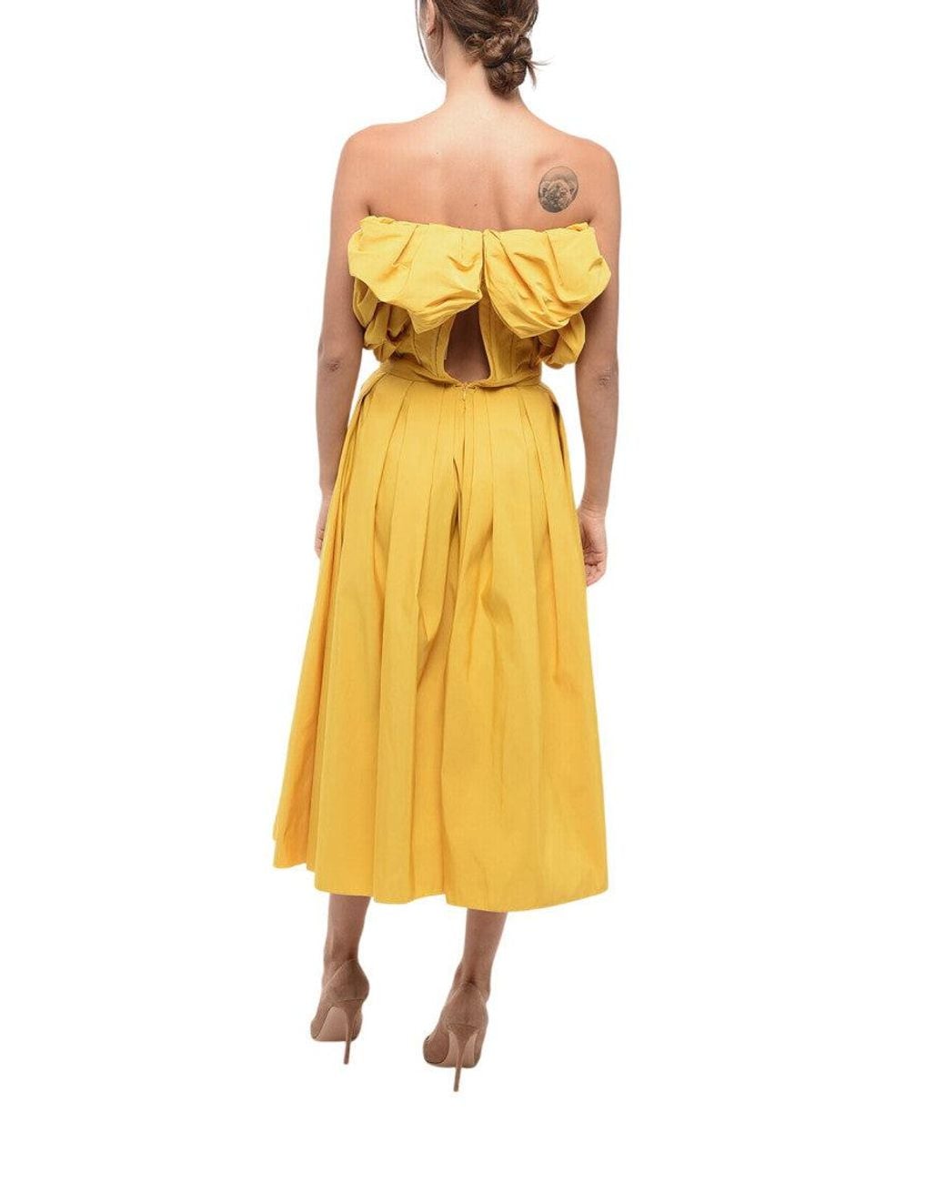 McQueen Yellow Off Shoulder Midi Dress