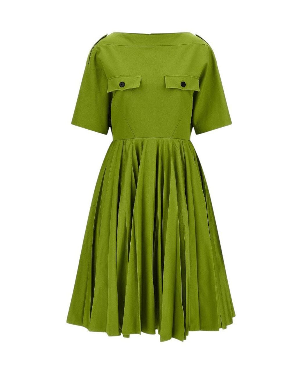Prada Green Boat Neck Knee Length Dress