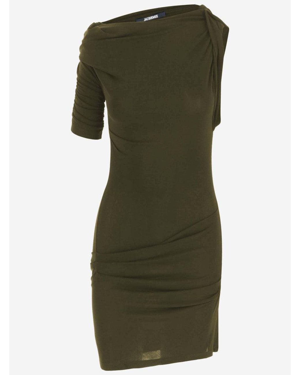 Jacquemus Green Dark Khaki Viscose Blend Asymmetrical Dress