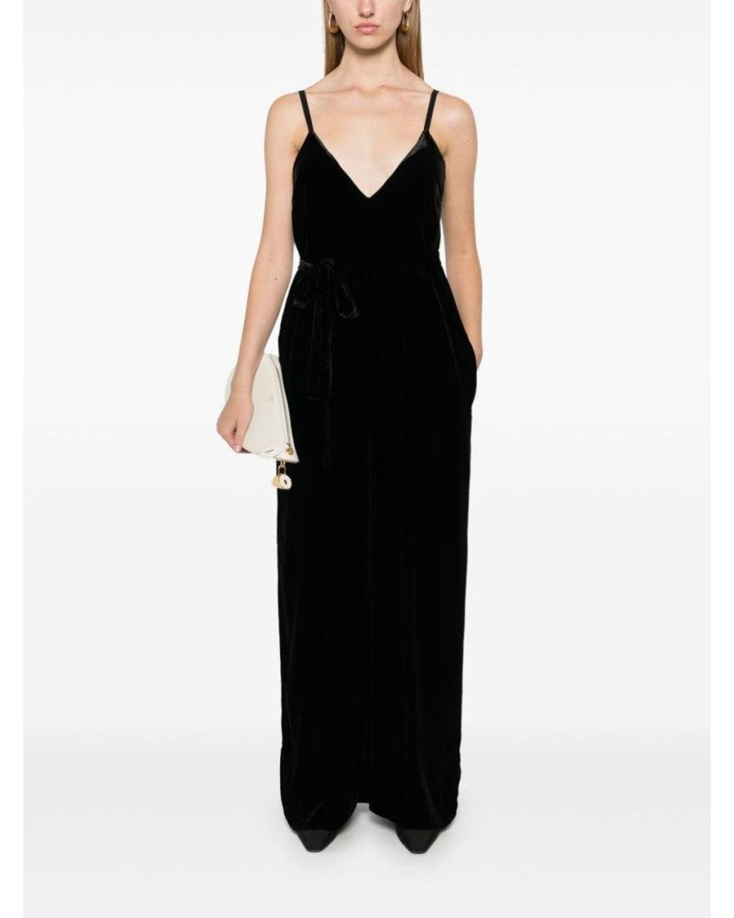 Gold Hawk Black Velvet V-Neck Jumpsuit