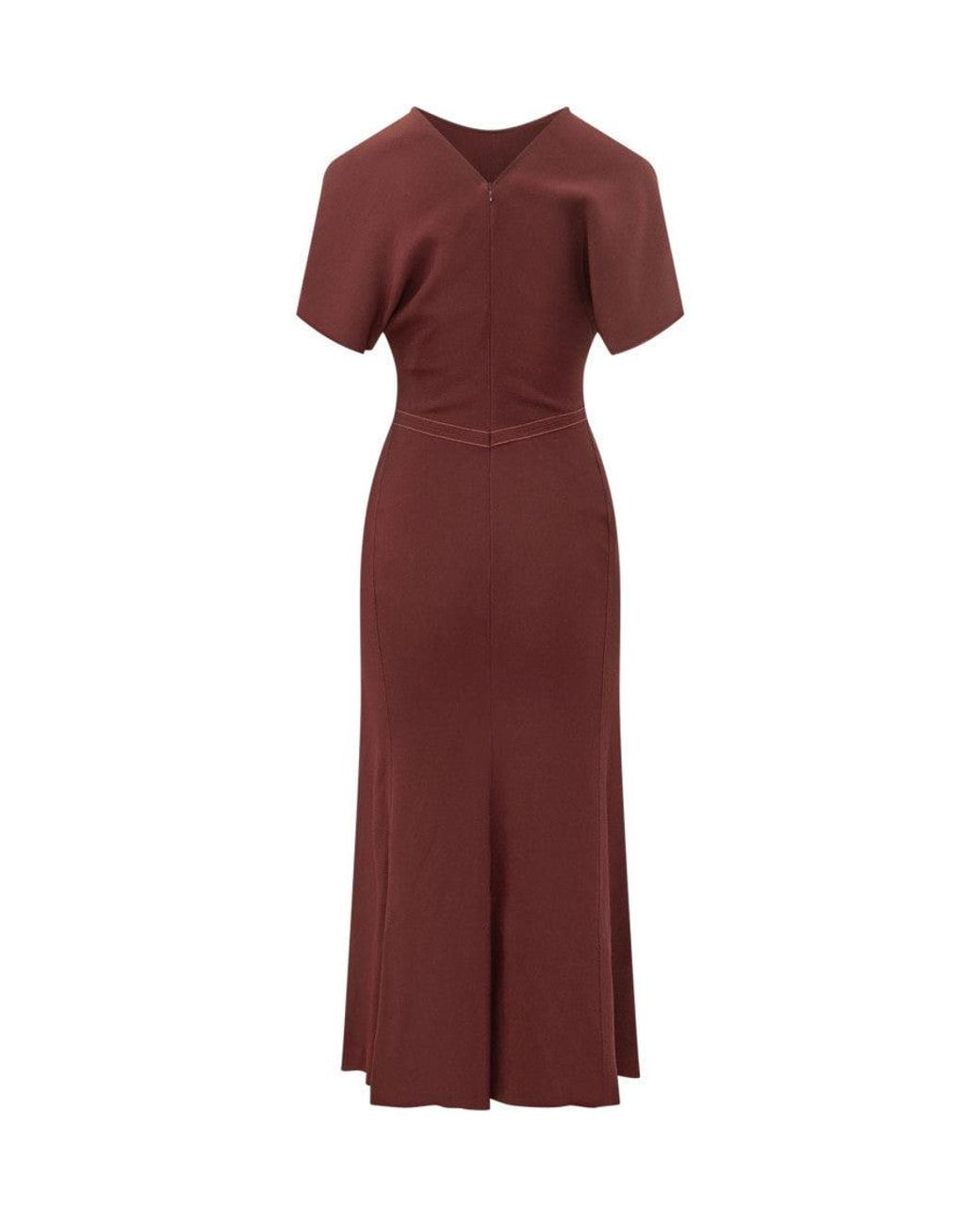 Victoria Beckham Red Crew Neck Midi Dress