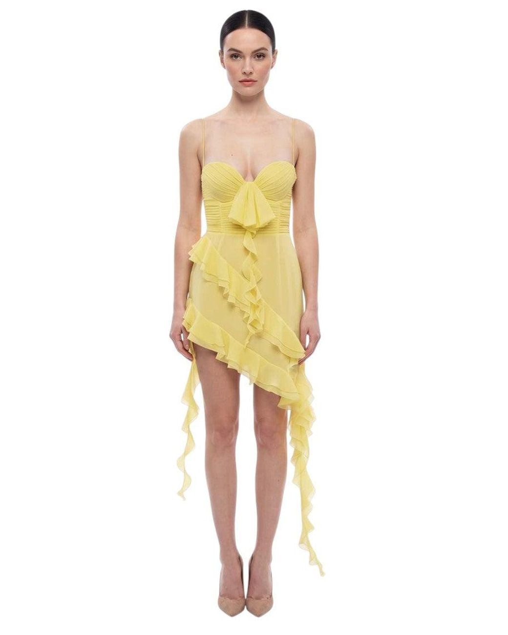 Alessandra Rich Yellow Sweet Heart Neck Mini Dress