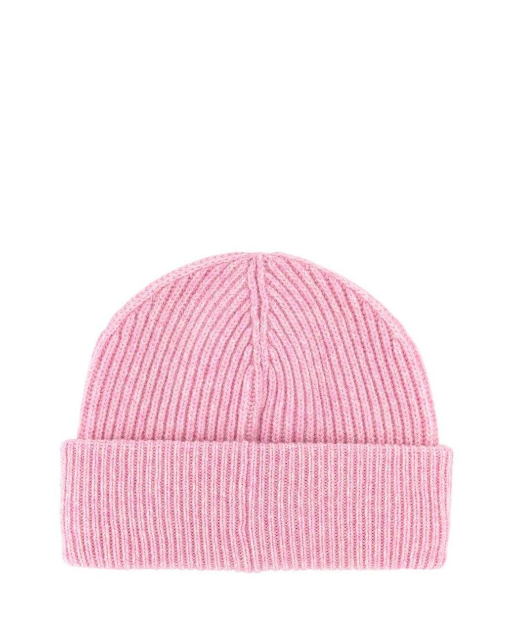 Ganni Pink Light Logo Beanie Hat