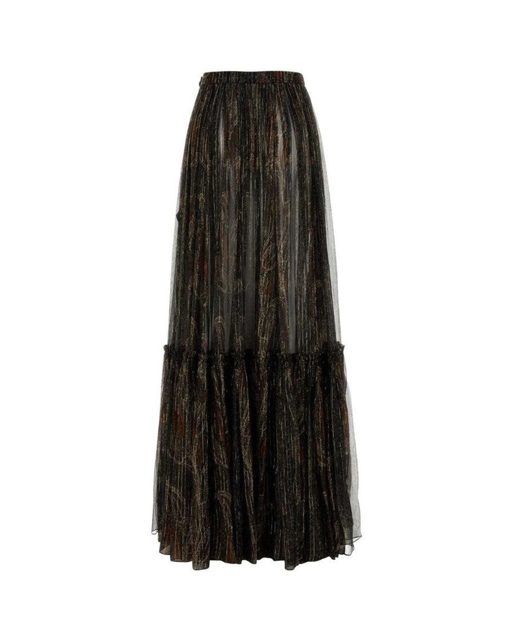 Saint Laurent Black Multi Color Printed Skirt