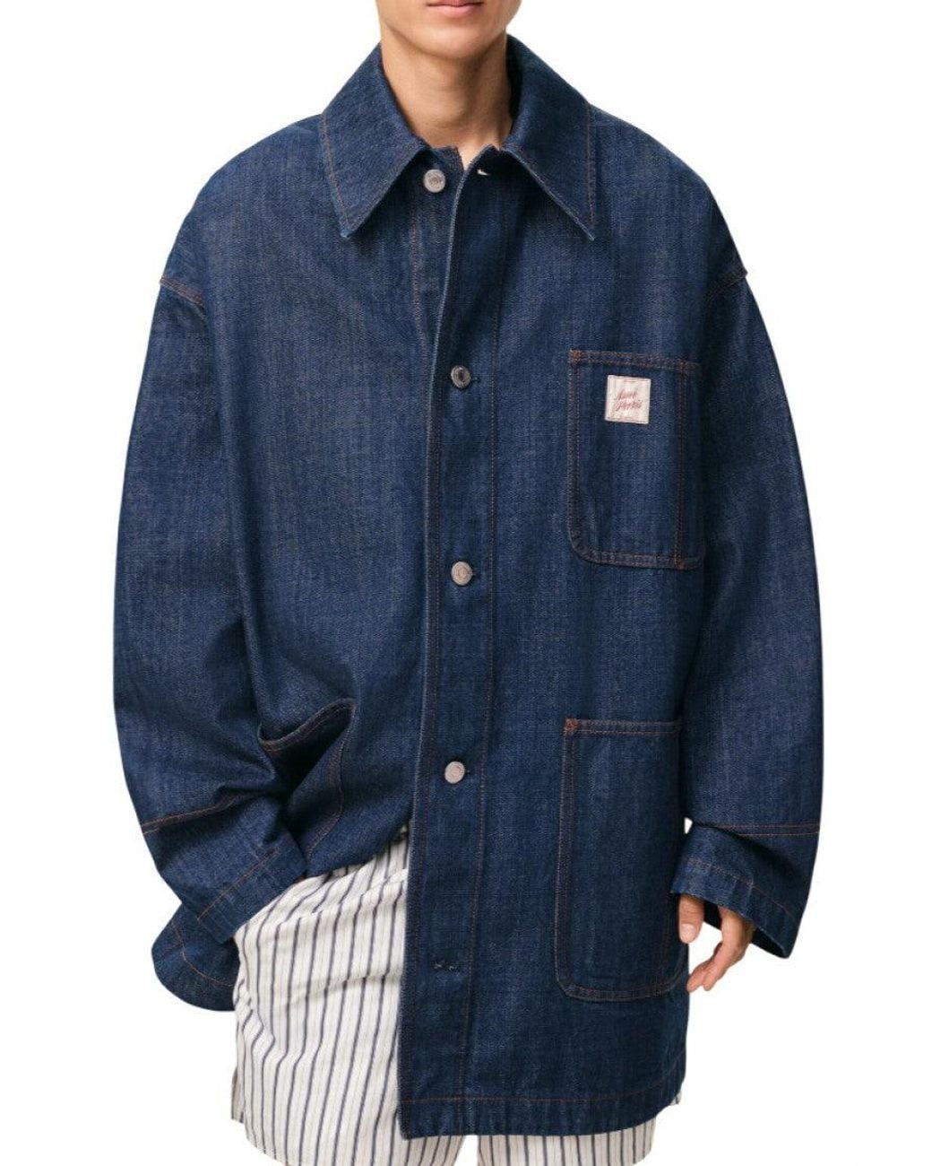 AMI Blue Solid Shirt Collar Jacket