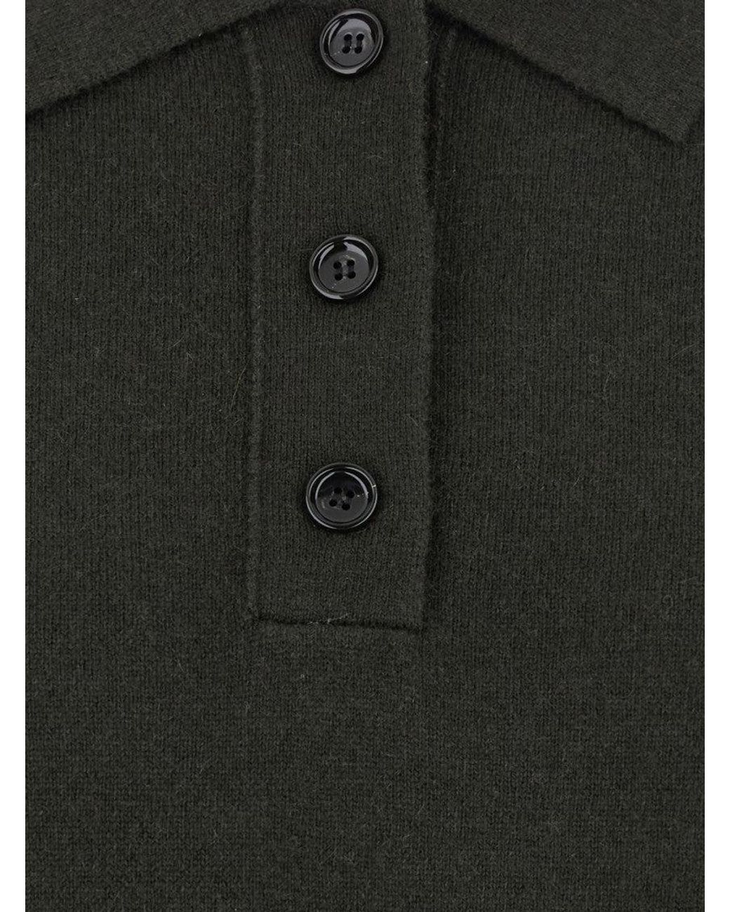 Allude Black Solid Shirt Collar Sweater