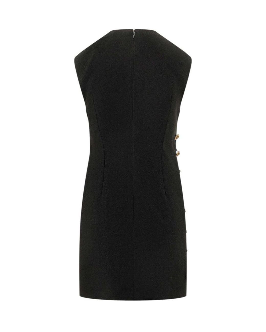 Versace Black Solid Crew Neck Mini Dress