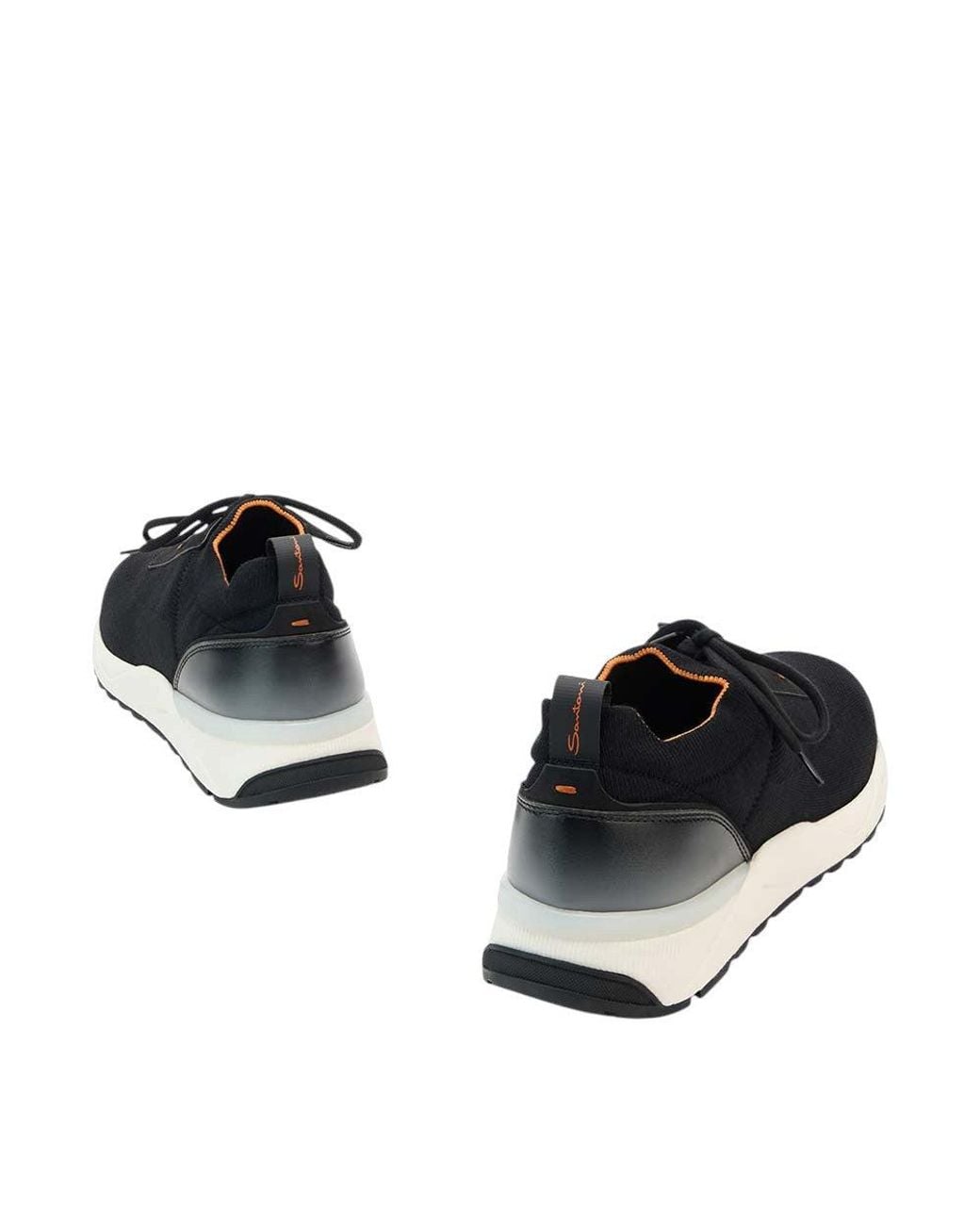 Santoni Black Leather Sport Sneakers for men