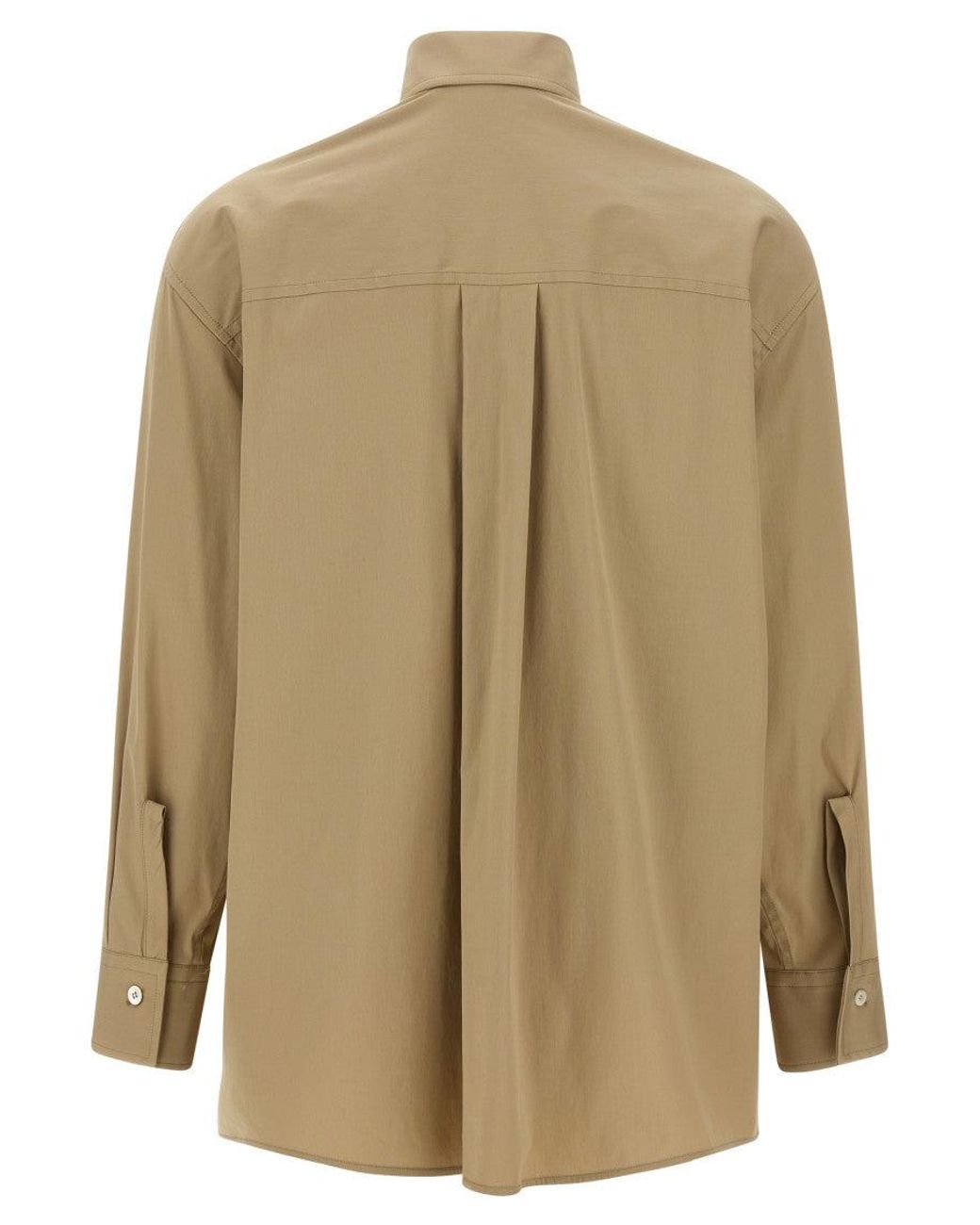 Ferragamo Natural Panel-Designed Cotton Poplin Shirt With Tone-On-Tone Logo