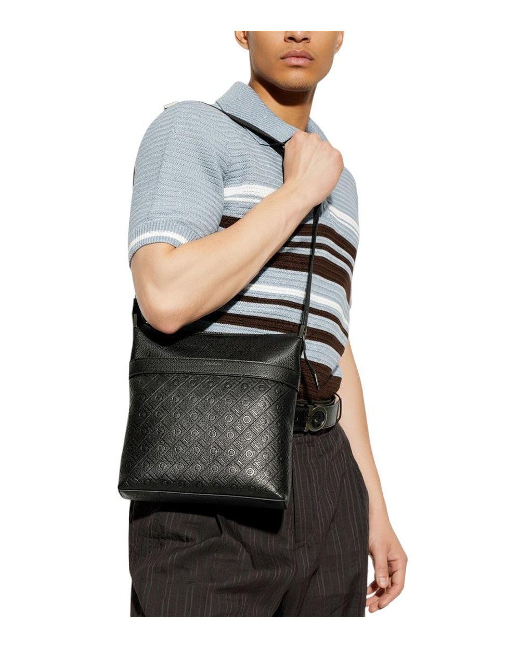 Ferragamo Black Monogram Small Messenger Bag for men