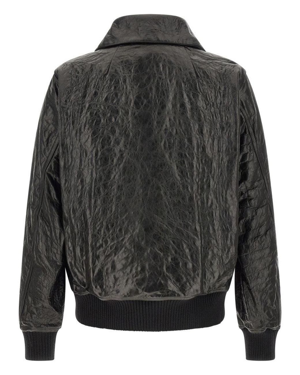 Rick Owens Gray Textured Leather Jacket for men