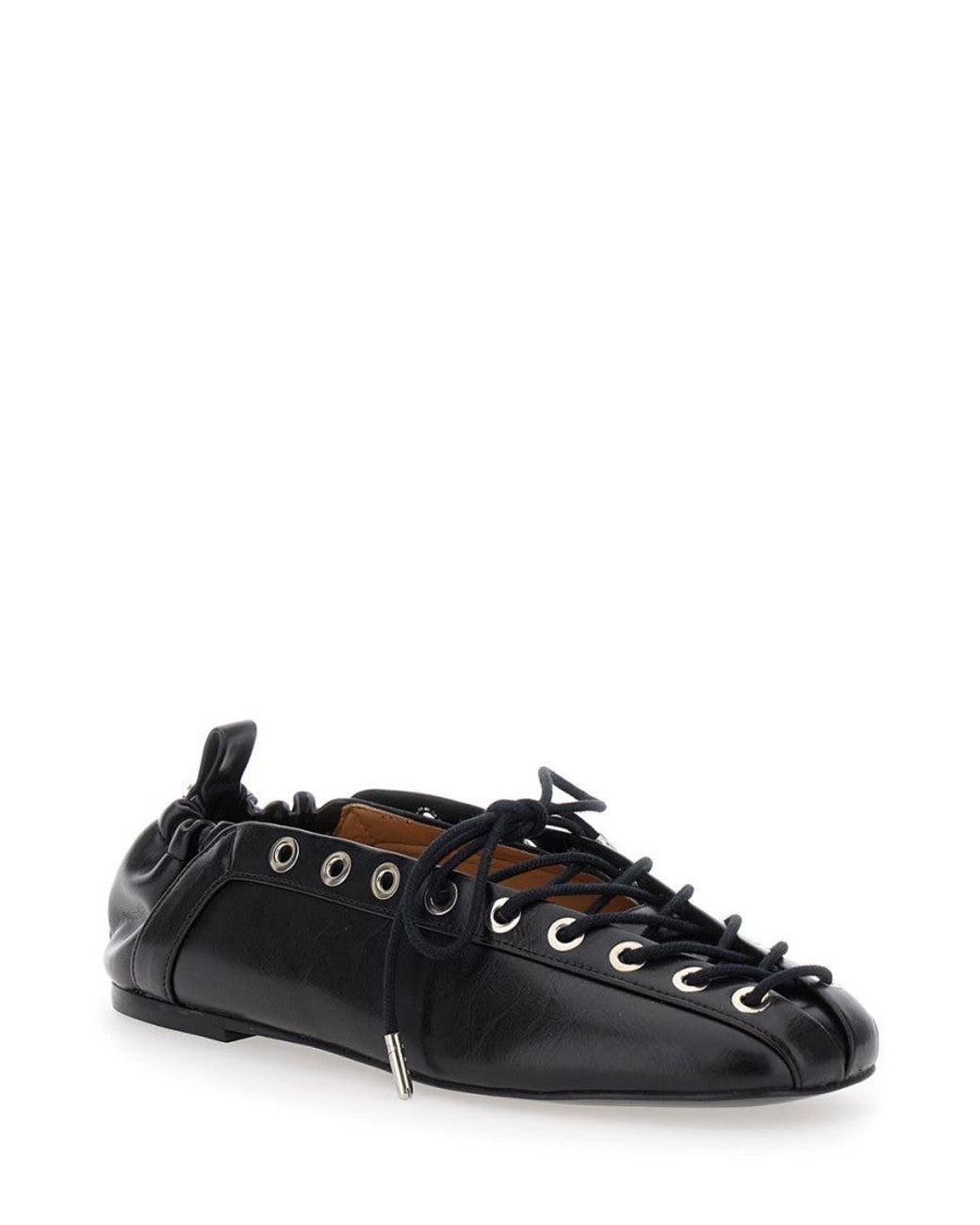 Ganni Black Lace-Up Ballet Flats